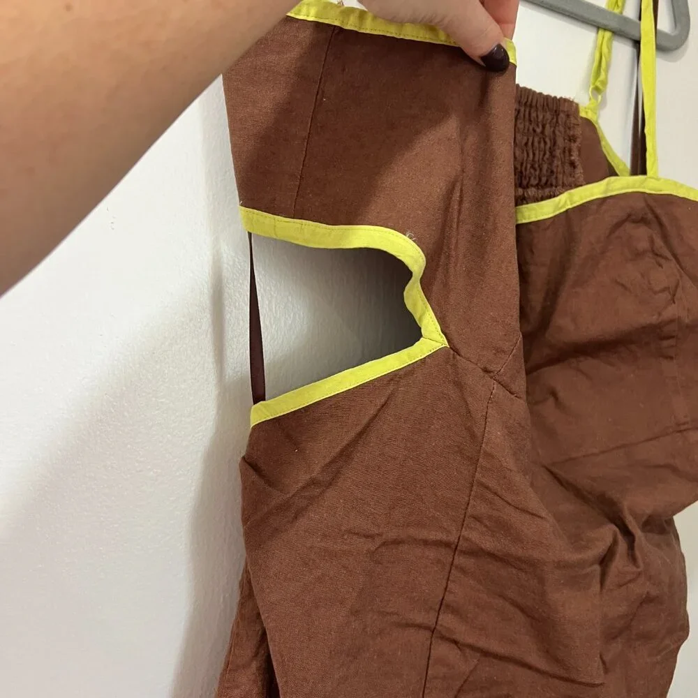 🏷 *NWT* ✨ Maeve by Anthropologie Brown & Chartreuse Midi Dress – Chic & Unique! - Picture 9 of 12